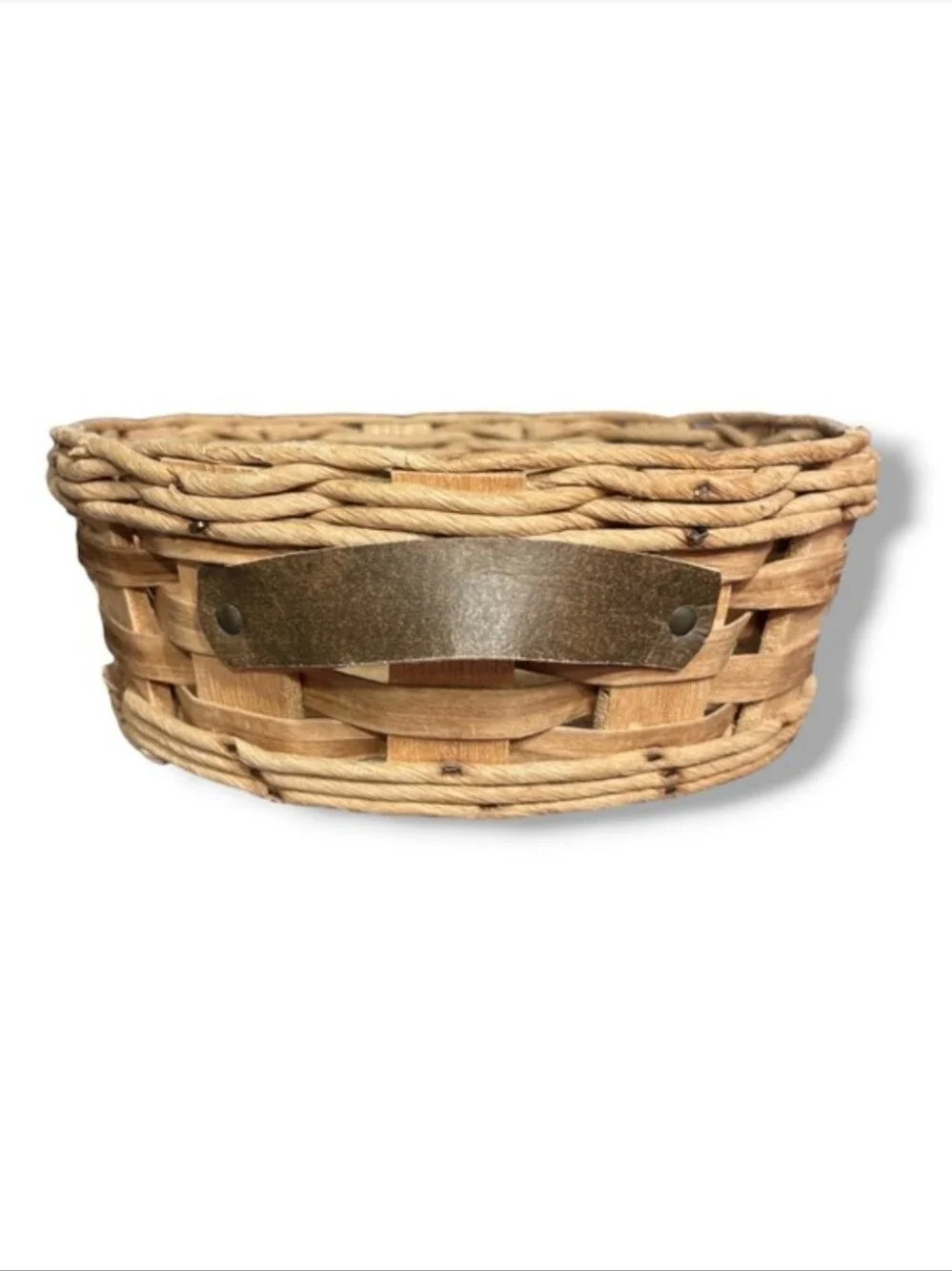 PYREX Wooden Leather Handled Woven Basket Cork Bottom Casserole Carrier VINTAGE
